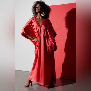 Josie Natori Silk Cocoon Caftan with Embroidery